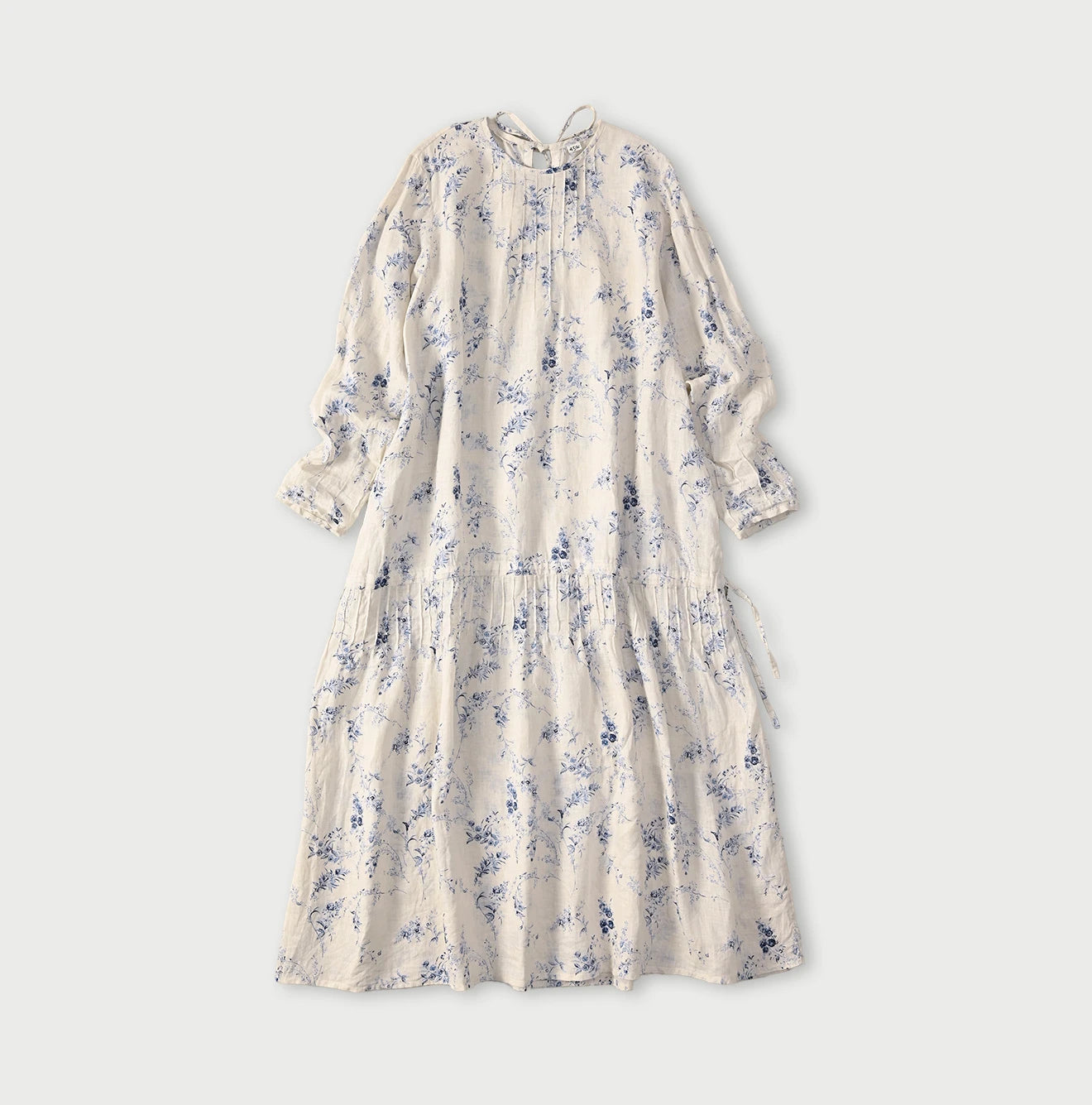 Linen Breezy Campanula Print Pintuck Dress