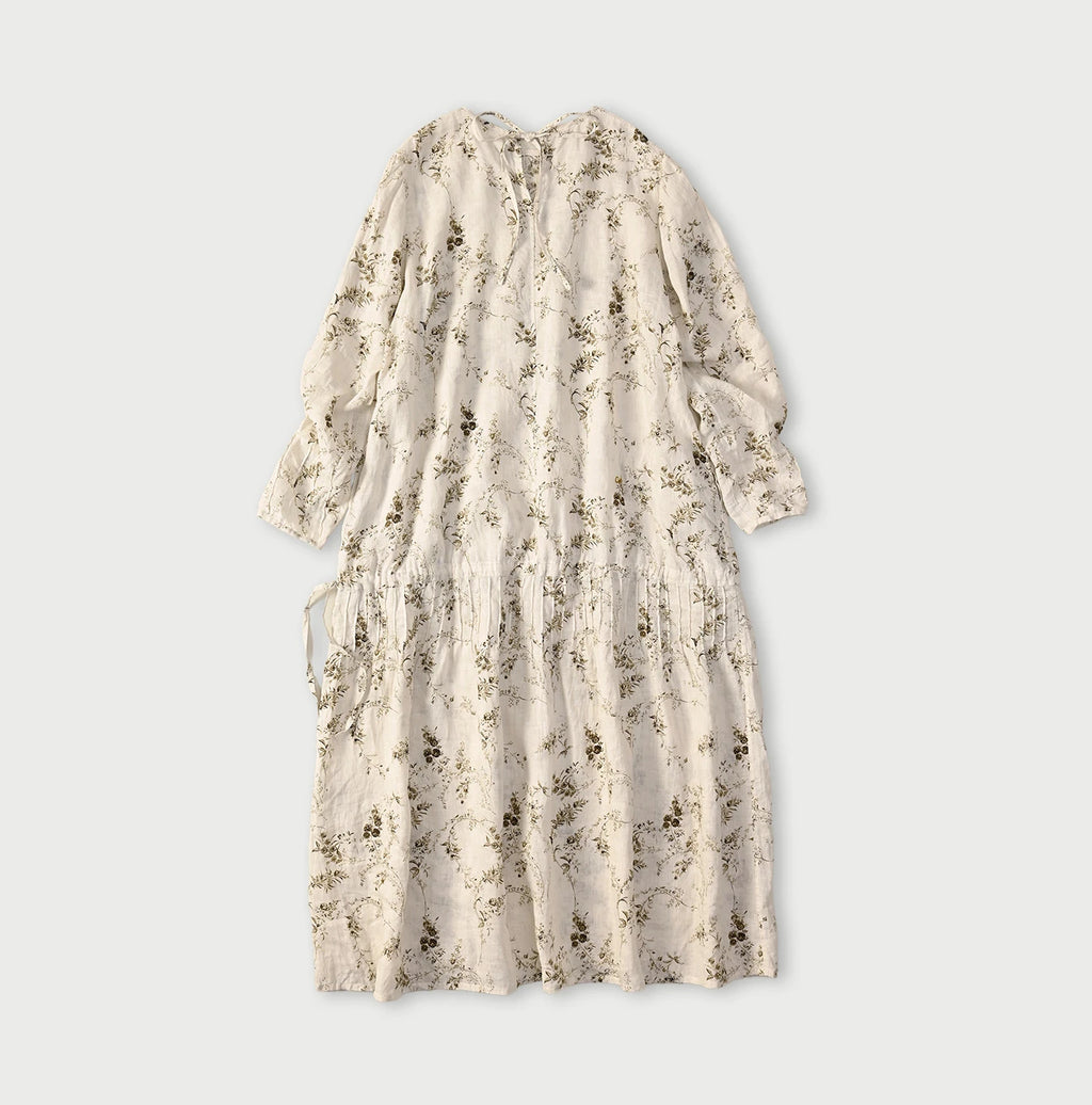 Linen Breezy Campanula Print Pintuck Dress