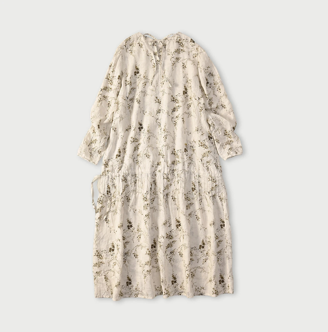 Linen Breezy Campanula Print Pintuck Dress