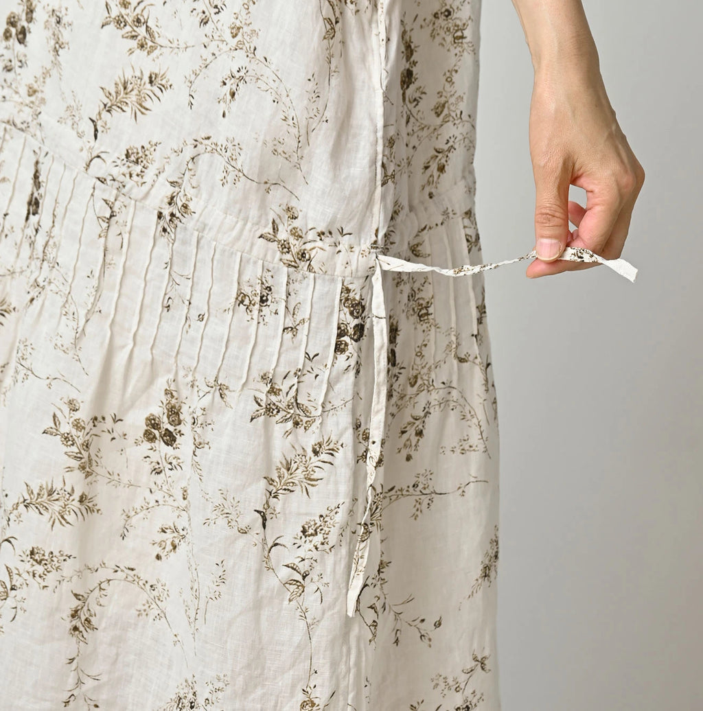 Linen Breezy Campanula Print Pintuck Dress
