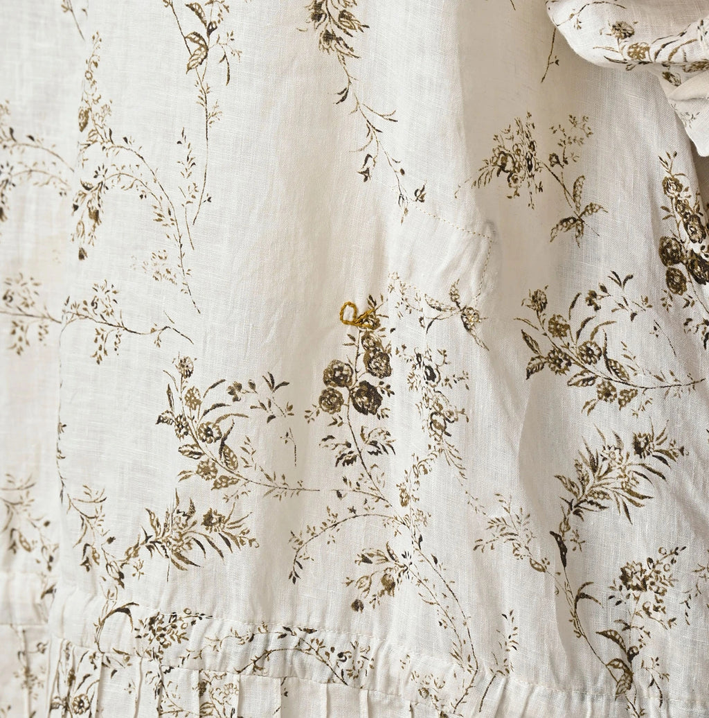 Linen Breezy Campanula Print Pintuck Dress