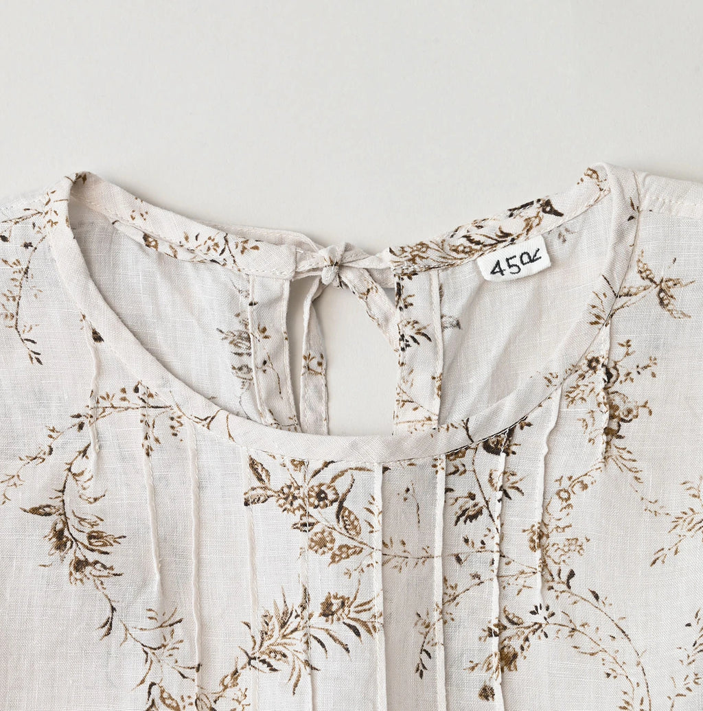 Linen Breezy Campanula Print Pintuck Dress