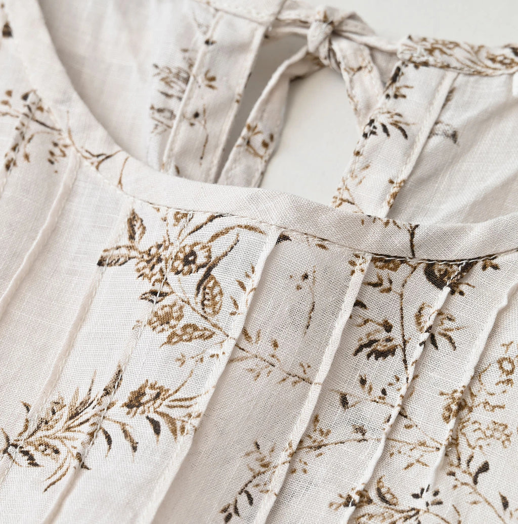 Linen Breezy Campanula Print Pintuck Dress