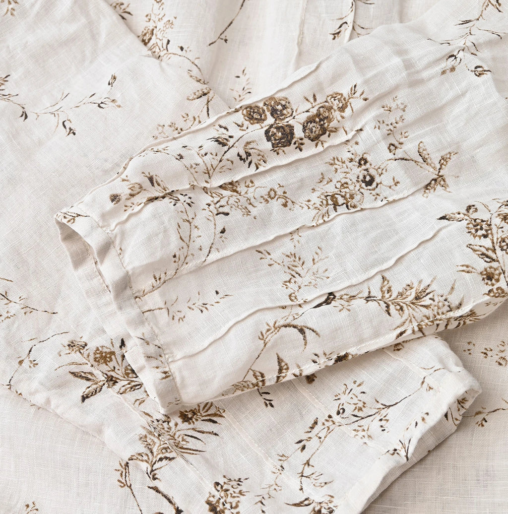 Linen Breezy Campanula Print Pintuck Dress