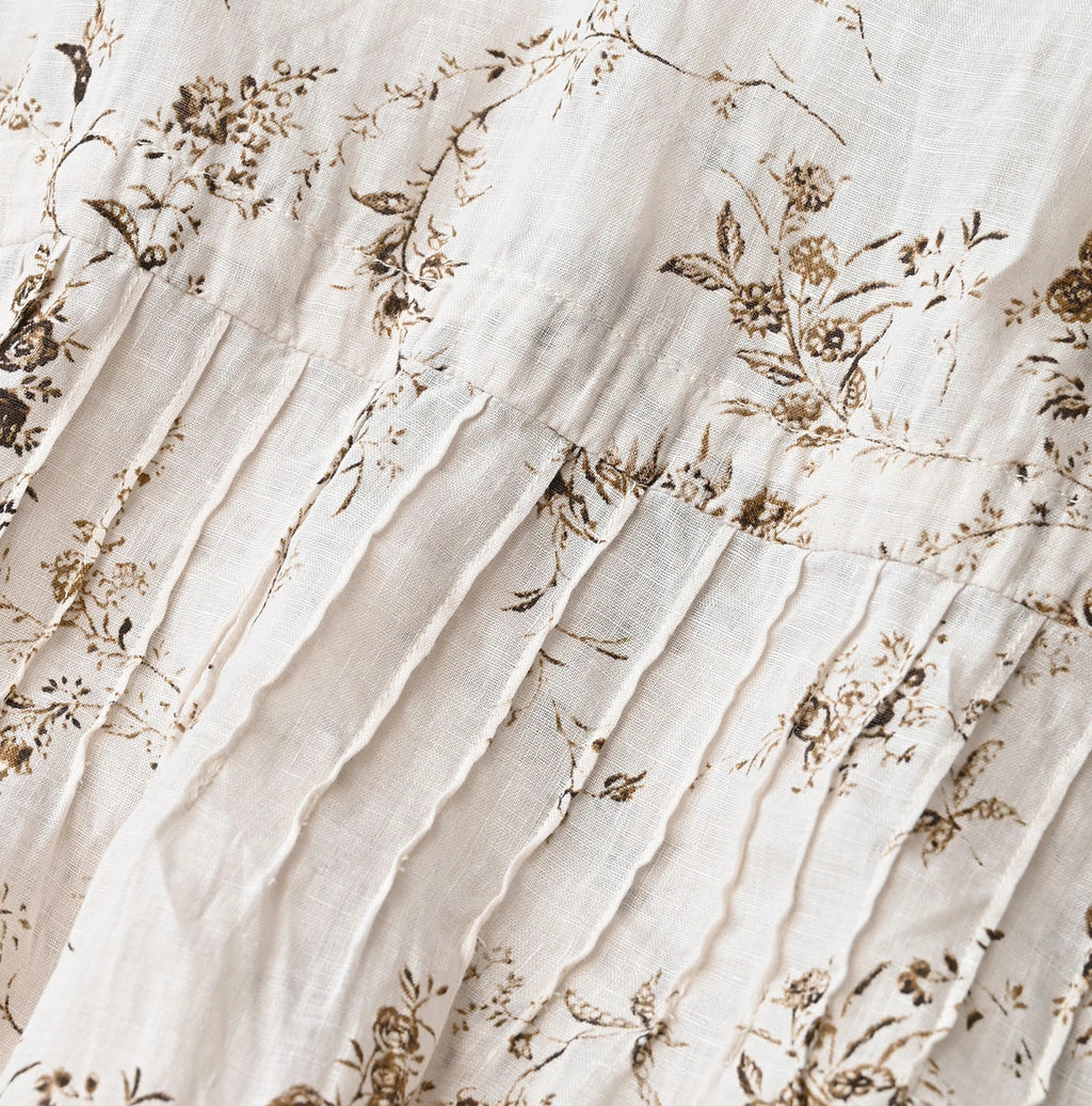 Linen Breezy Campanula Print Pintuck Dress