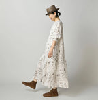 Linen Breezy Campanula Print Pintuck Dress
