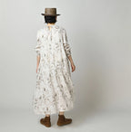 Linen Breezy Campanula Print Pintuck Dress