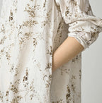 Linen Breezy Campanula Print Pintuck Dress