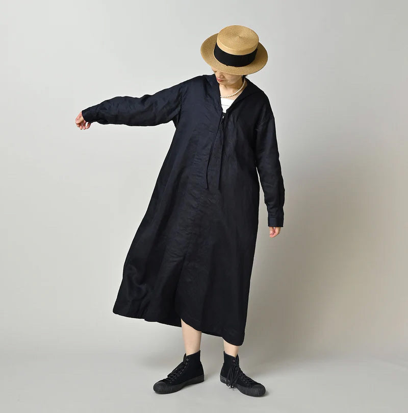 Indigo Linen Sateen Sailor Dress