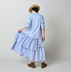 Broadcloth Mix Tiered Shirt Dress