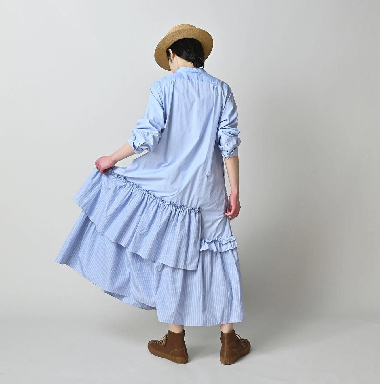 Broadcloth Mix Tiered Shirt Dress