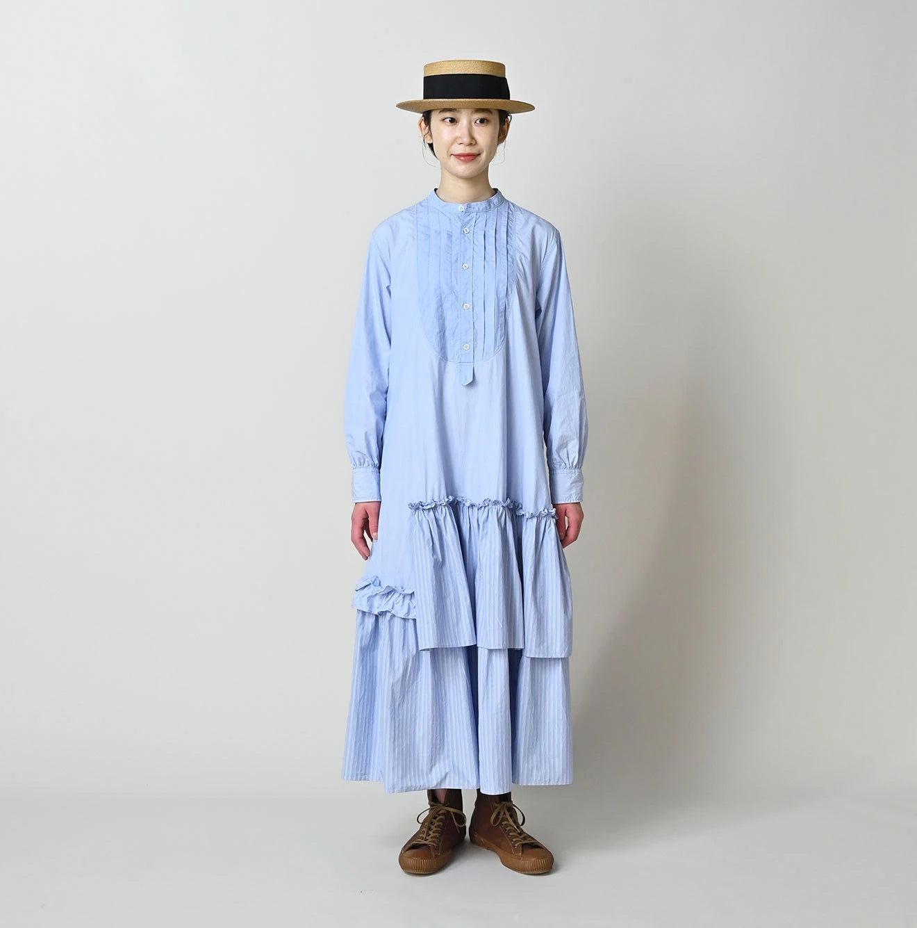 Broadcloth Mix Tiered Shirt Dress