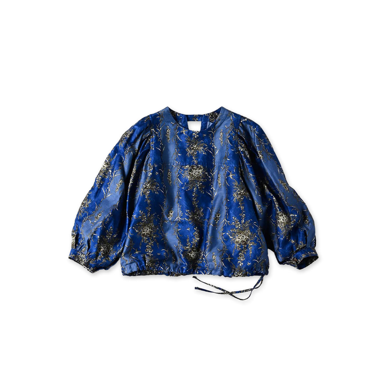 Chandelier Flower Print Puff Bridge Blouse Blue