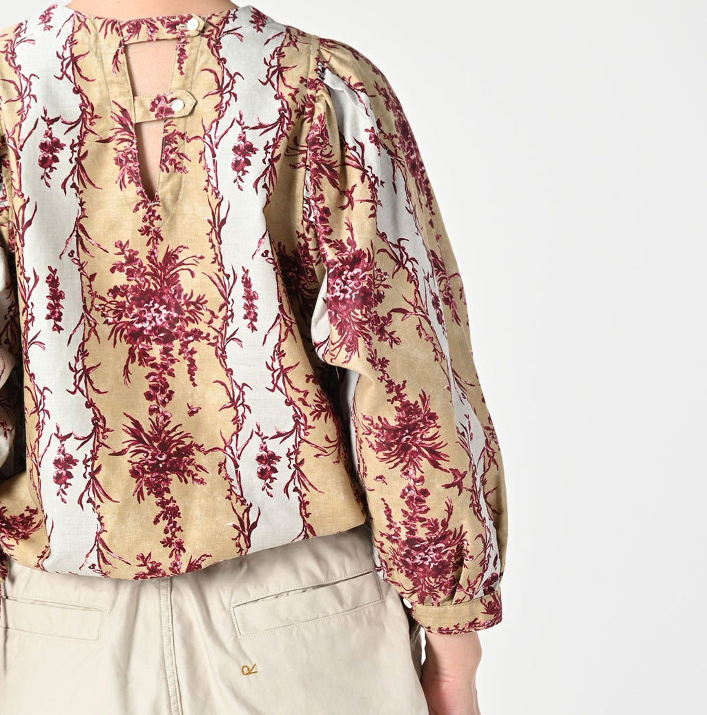 Chandelier Flower Print Puff Bridge Blouse Detail