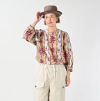 Chandelier Flower Print Puff Bridge Blouse Female Model