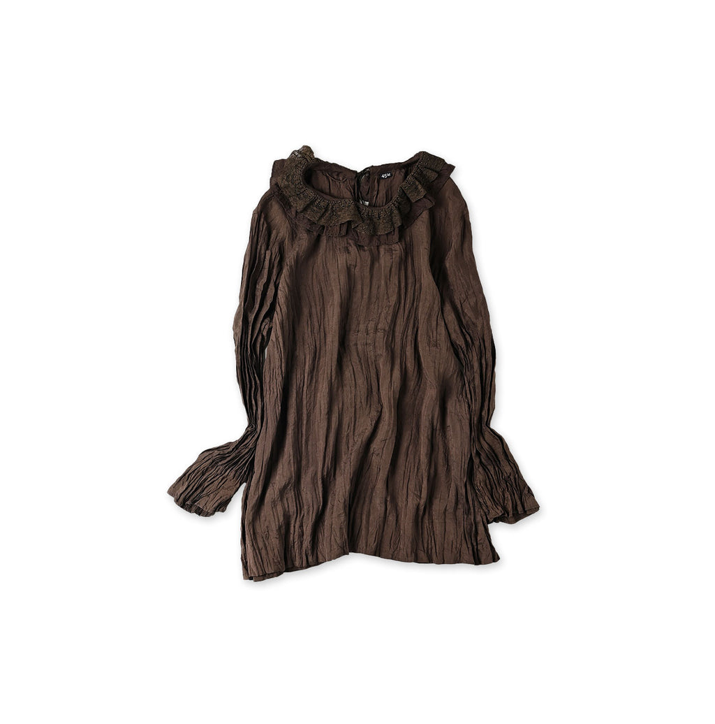 Indian Silk Frill Collar Blouse Brown
