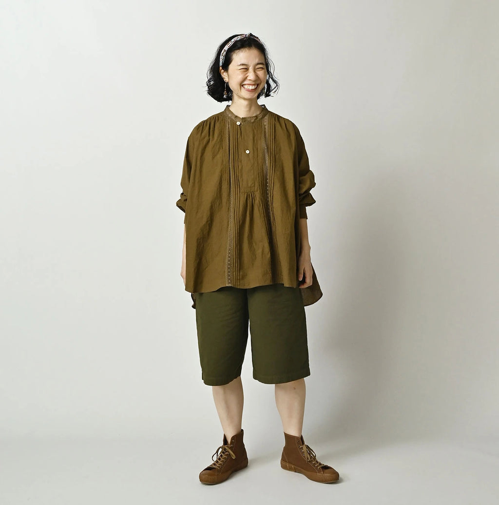 Indian Khadi Tuck x Lace Smock Blouse