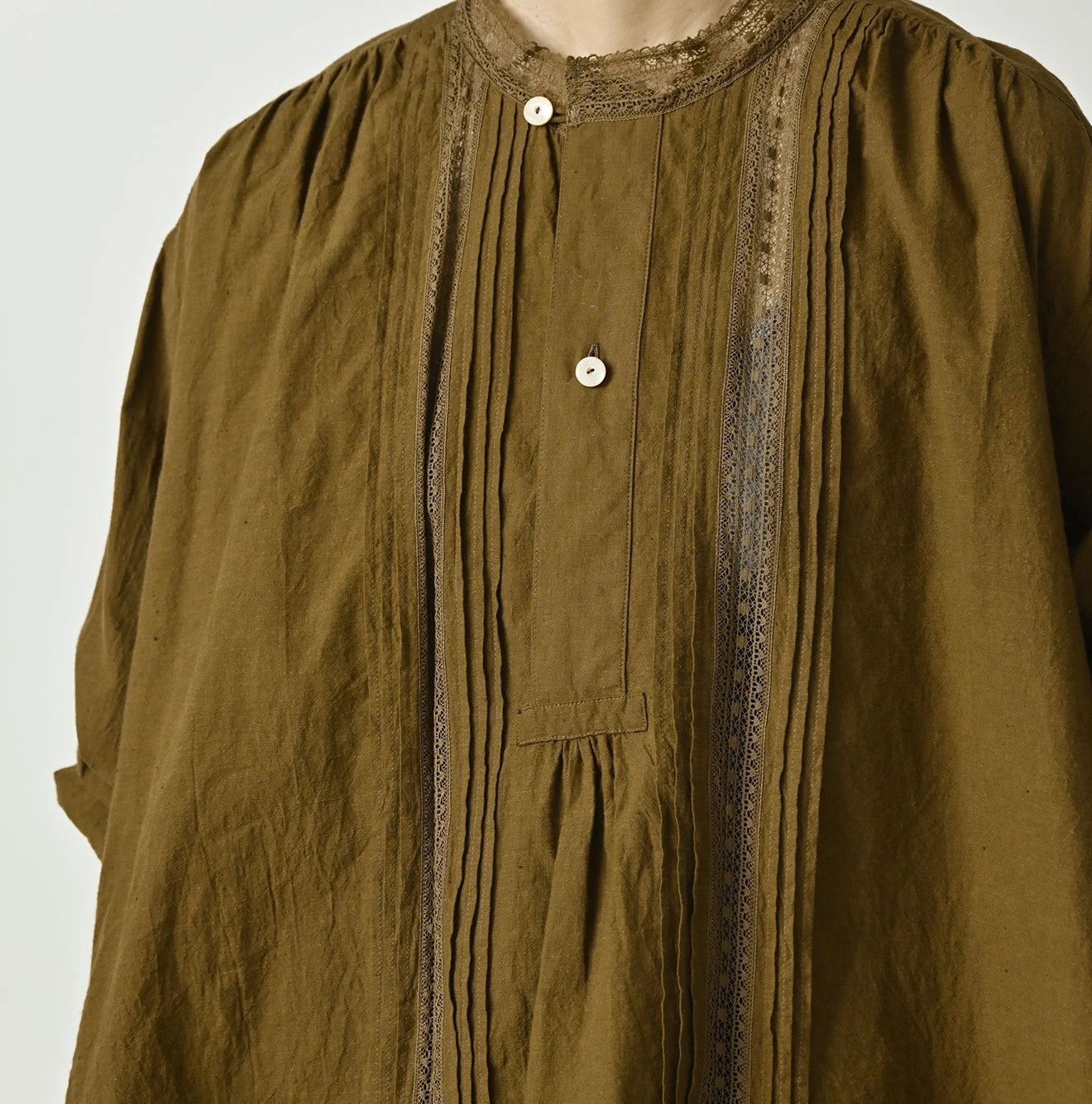 Indian Khadi Tuck x Lace Smock Blouse