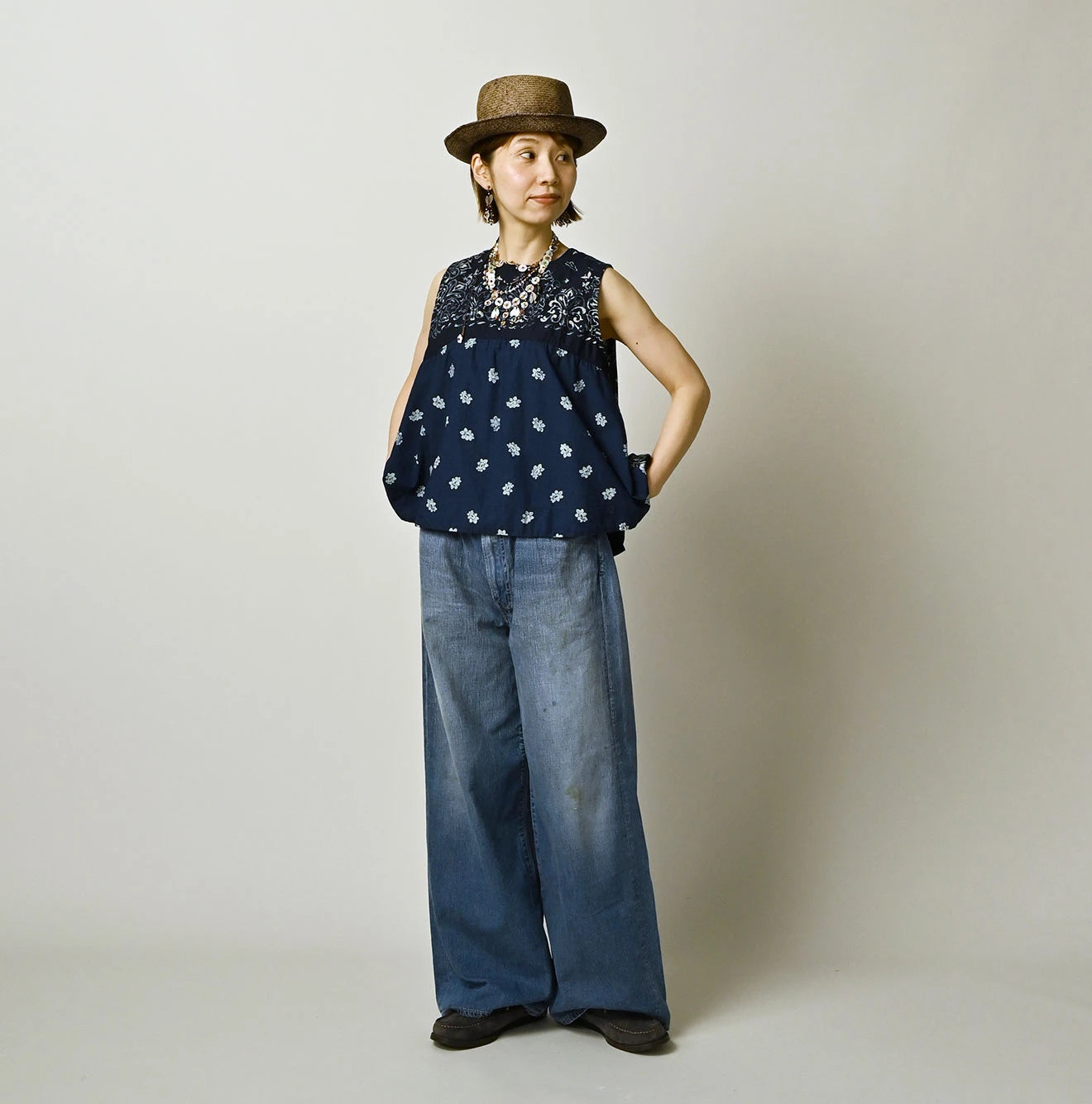 Indigo Hira Bandana Mix A la Mode Sleeveless Top