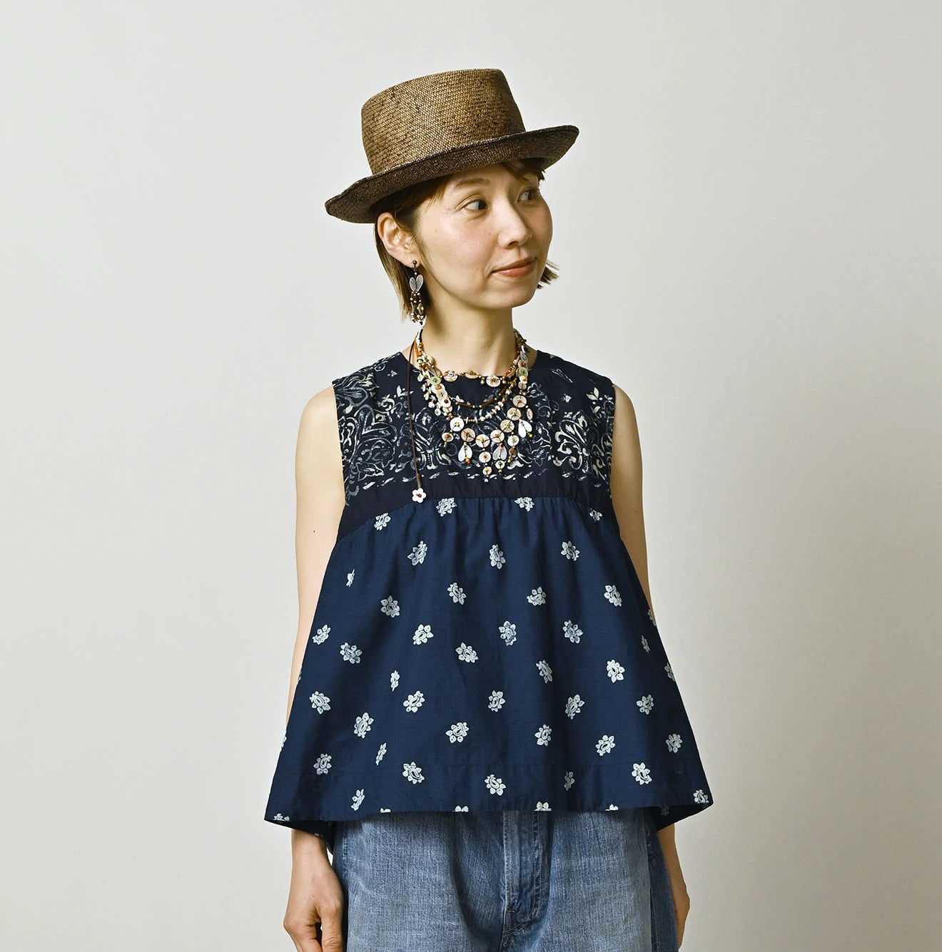Indigo Hira Bandana Mix A la Mode Sleeveless Top