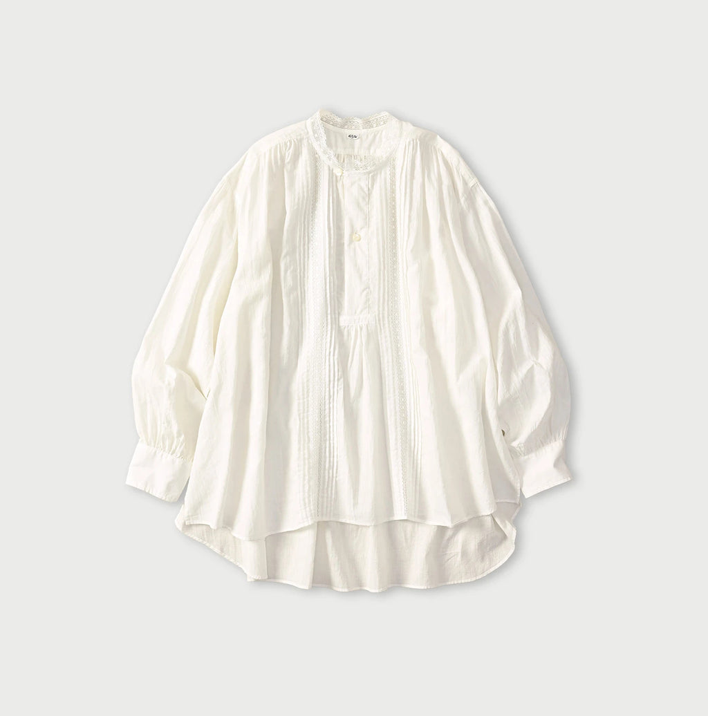 Indian Khadi Tuck x Lace Smock Blouse White