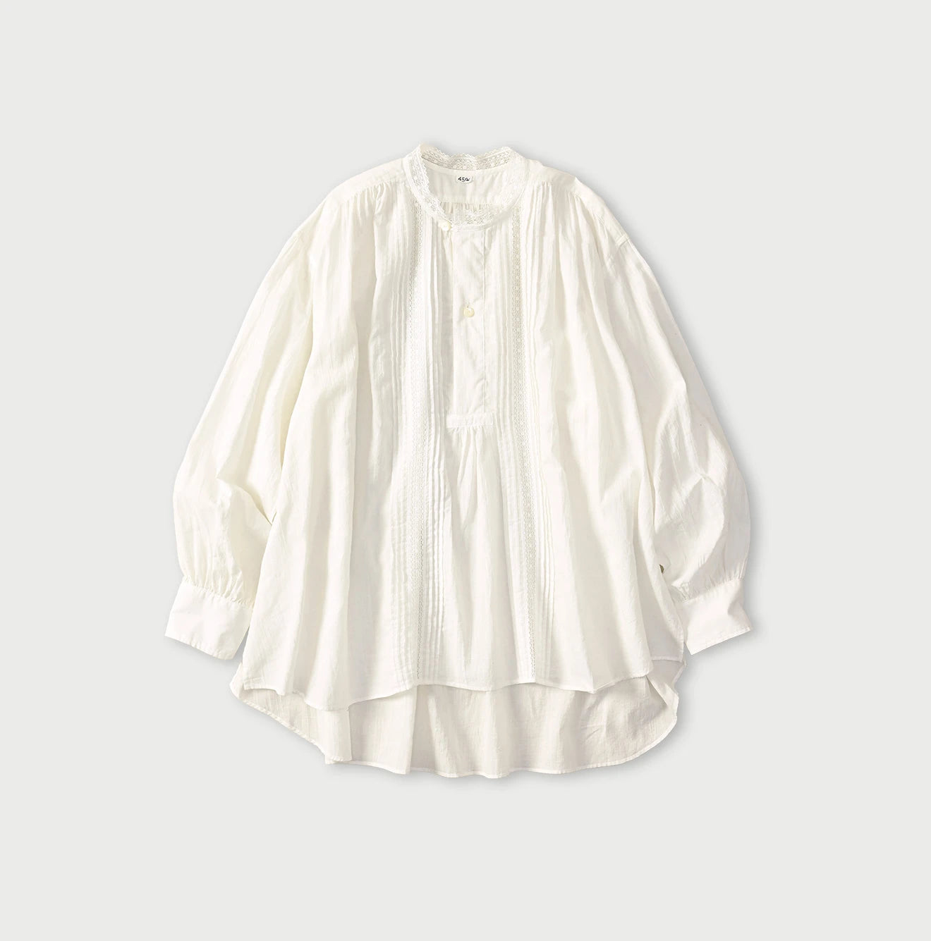 Indian Khadi Tuck x Lace Smock Blouse White