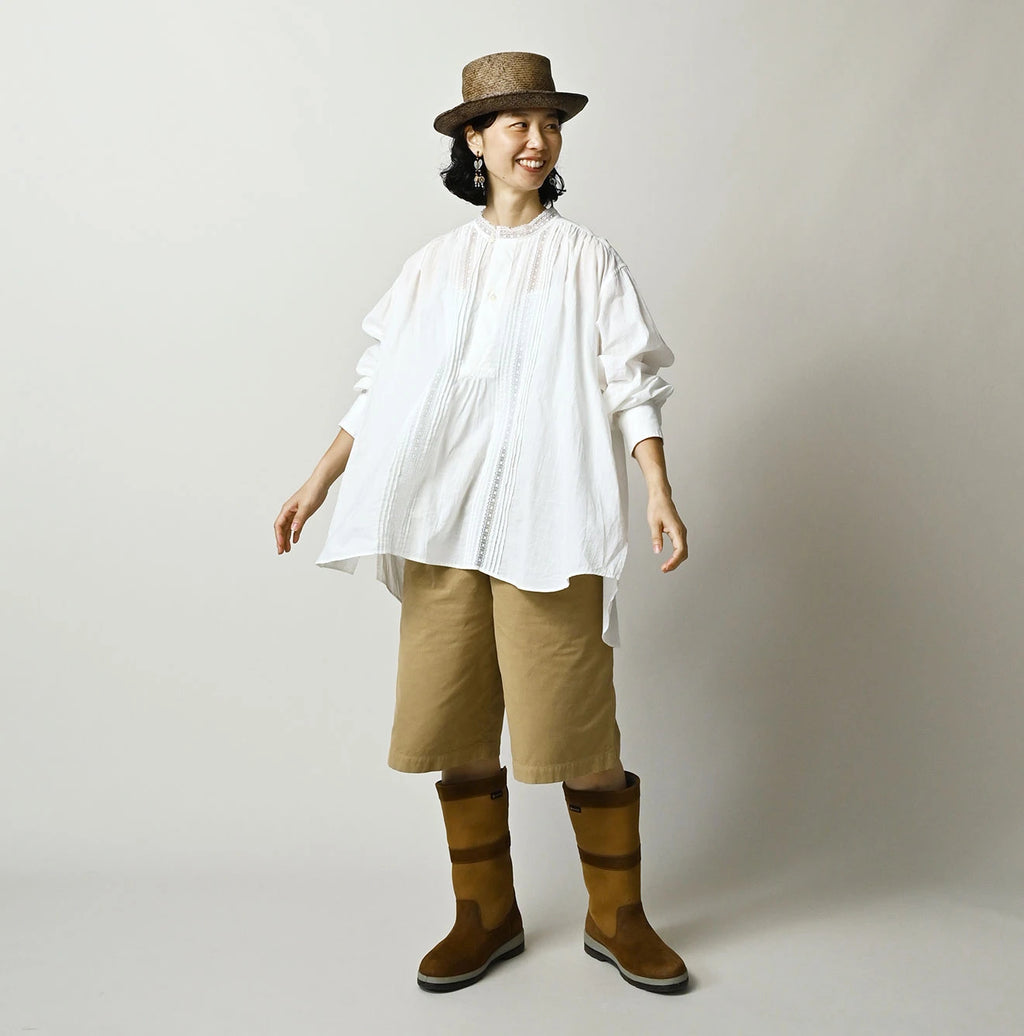 Indian Khadi Tuck x Lace Smock Blouse White