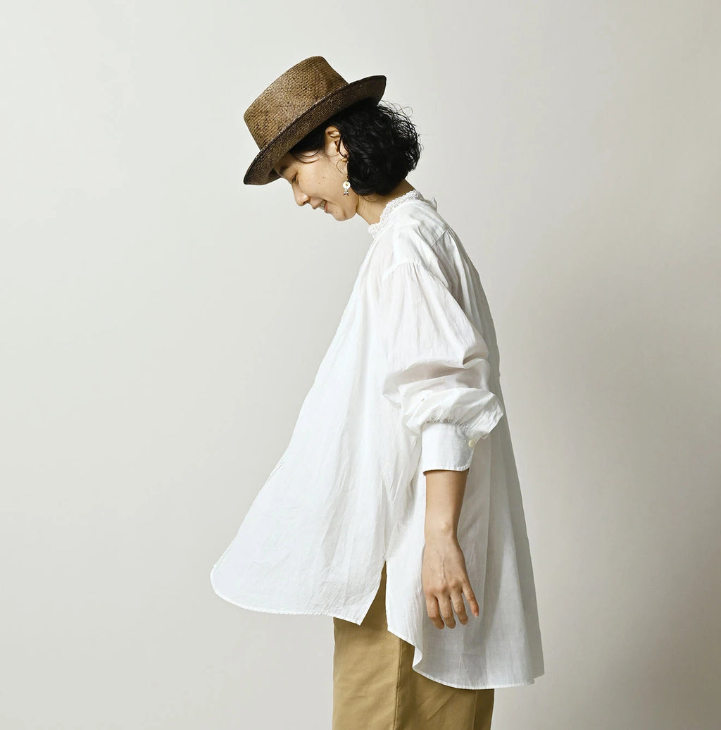 Indian Khadi Tuck x Lace Smock Blouse White