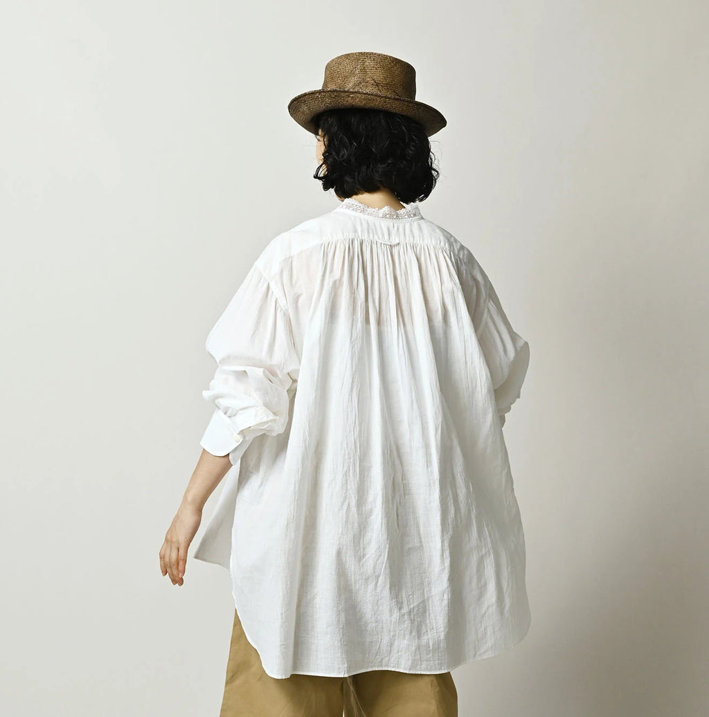 Indian Khadi Tuck x Lace Smock Blouse White