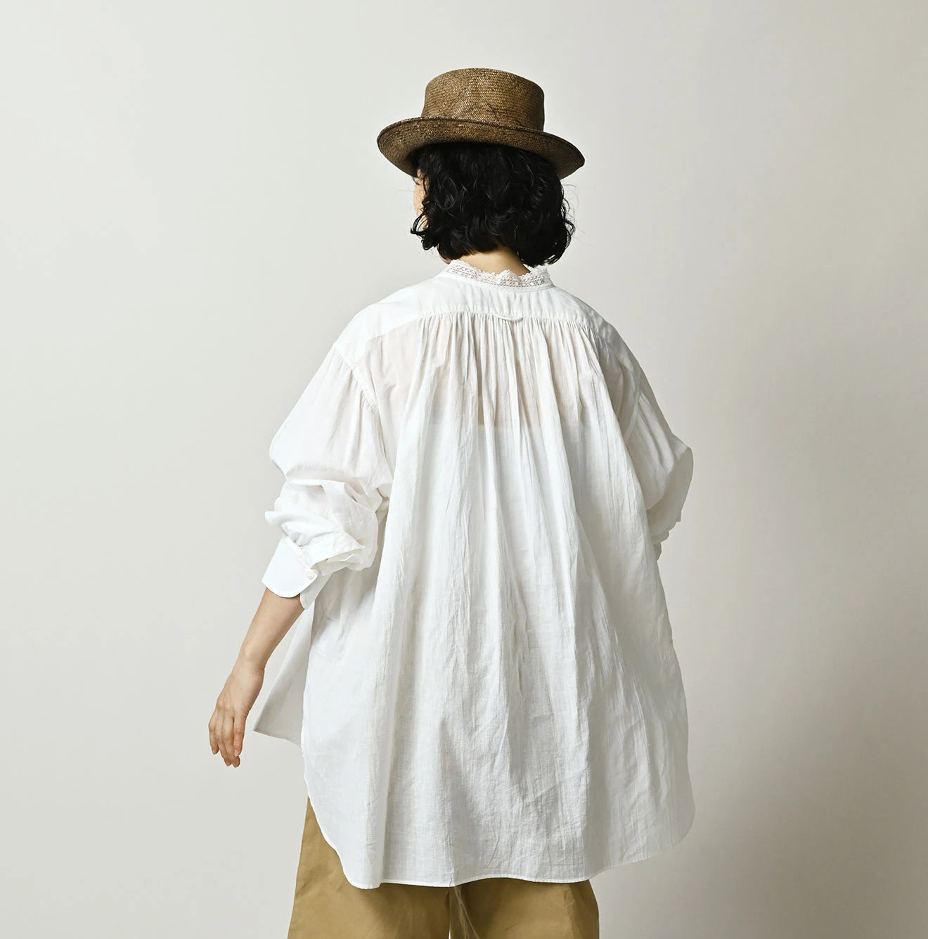Indian Khadi Tuck x Lace Smock Blouse White