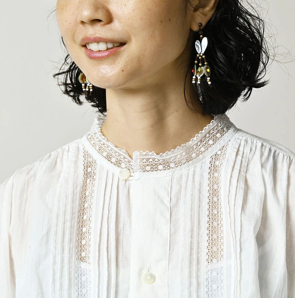 Indian Khadi Tuck x Lace Smock Blouse White