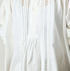 Indian Khadi Tuck x Lace Smock Blouse White