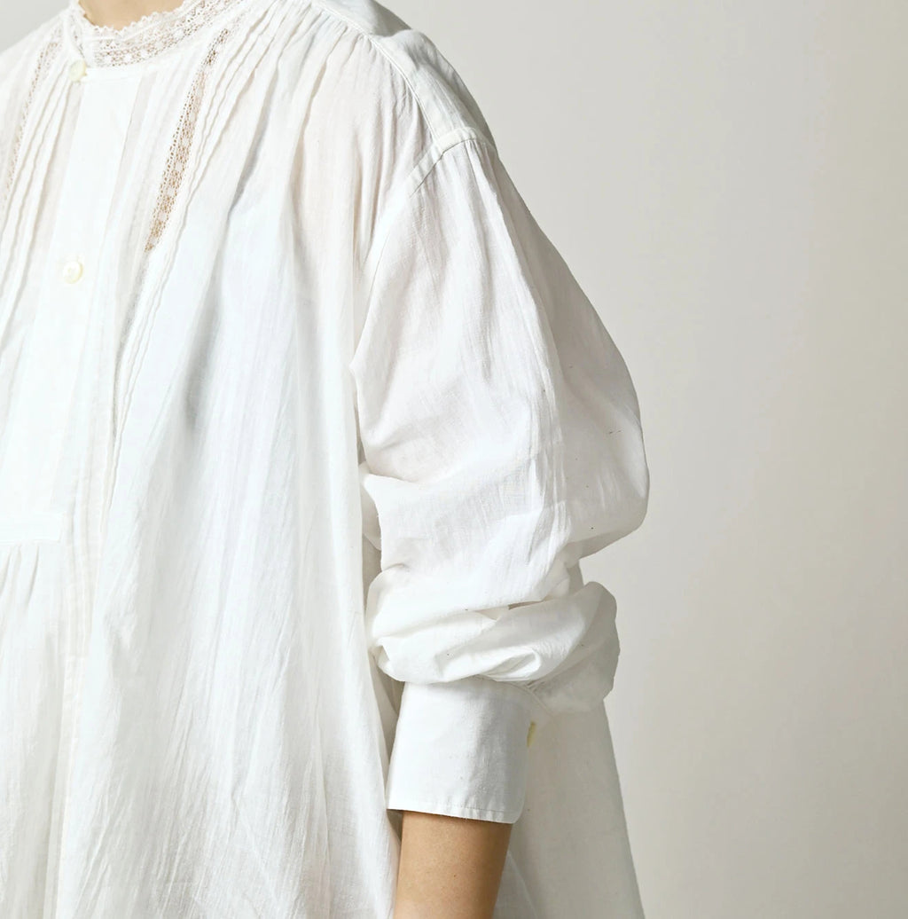 Indian Khadi Tuck x Lace Smock Blouse White