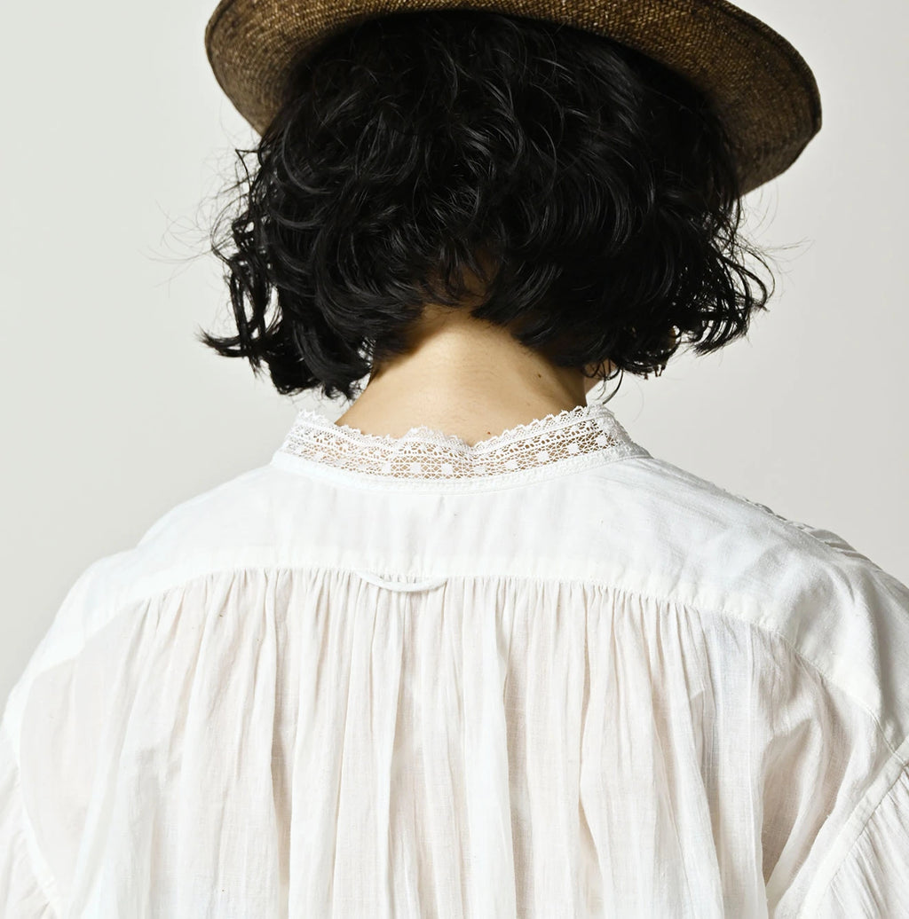 Indian Khadi Tuck x Lace Smock Blouse White