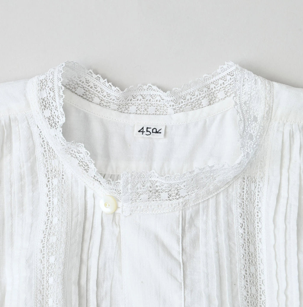 Indian Khadi Tuck x Lace Smock Blouse White