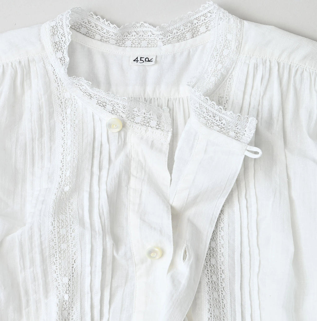 Indian Khadi Tuck x Lace Smock Blouse White