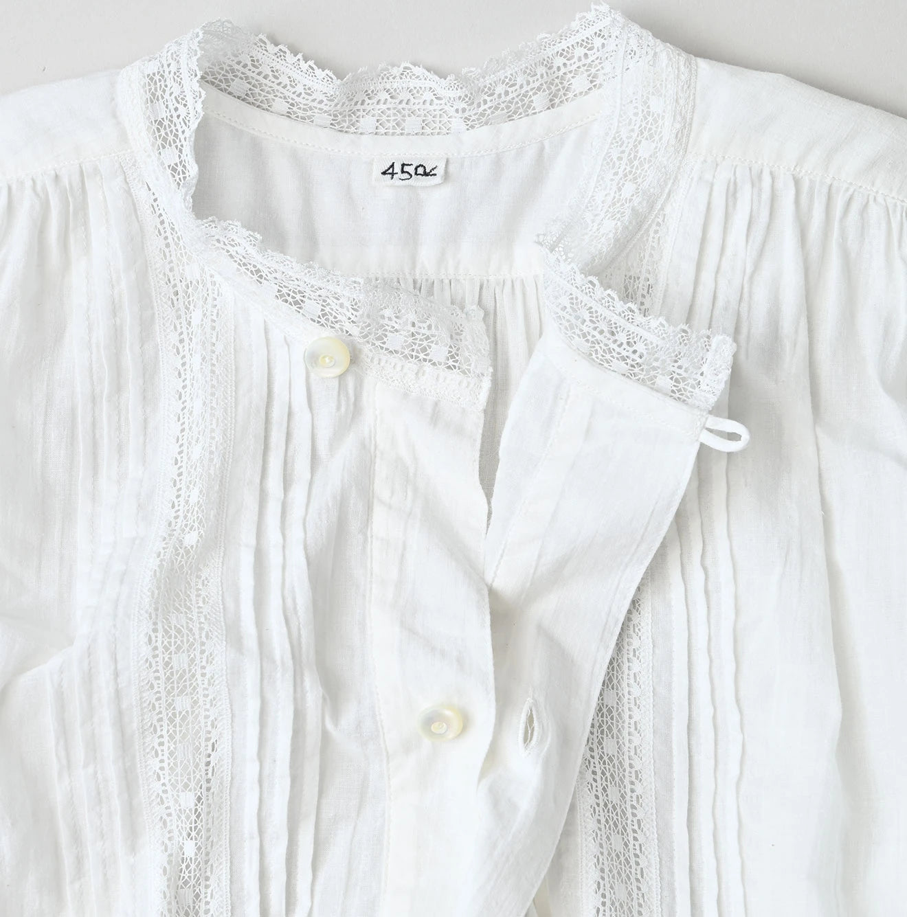 Indian Khadi Tuck x Lace Smock Blouse White