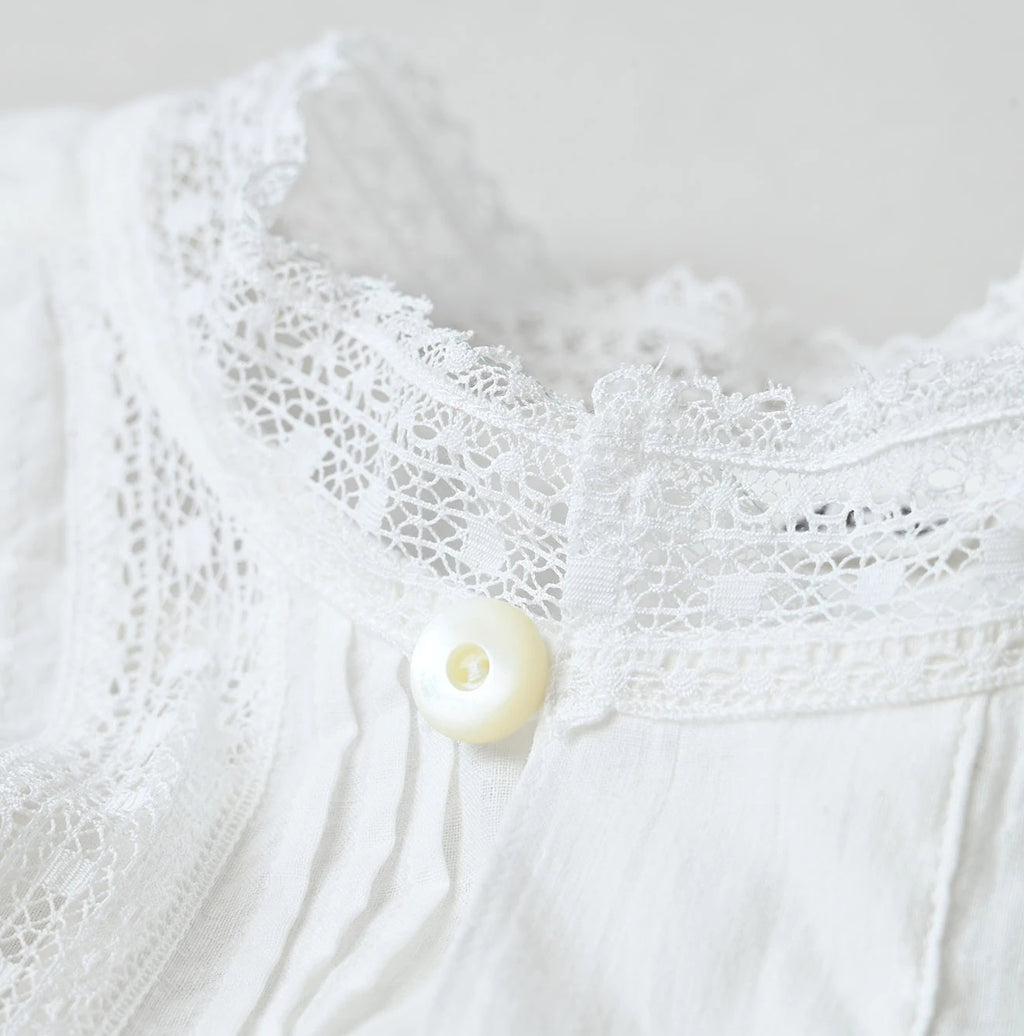 Indian Khadi Tuck x Lace Smock Blouse White