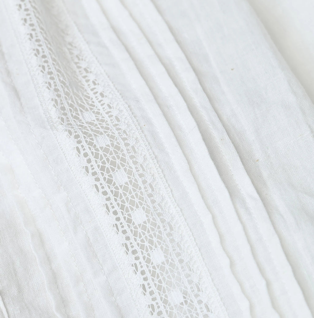 Indian Khadi Tuck x Lace Smock Blouse White