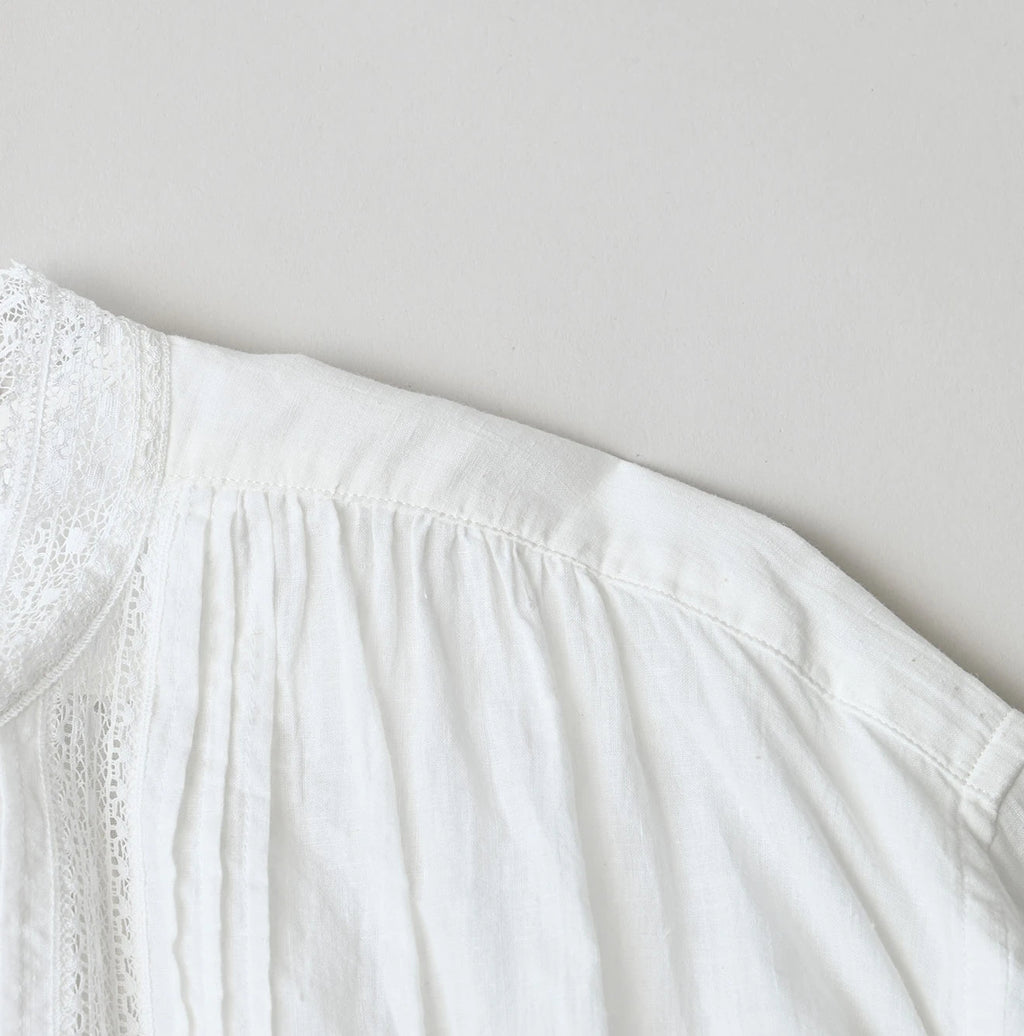 Indian Khadi Tuck x Lace Smock Blouse White