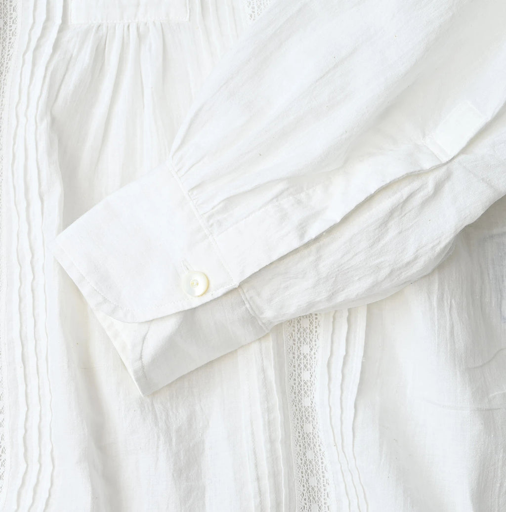 Indian Khadi Tuck x Lace Smock Blouse White