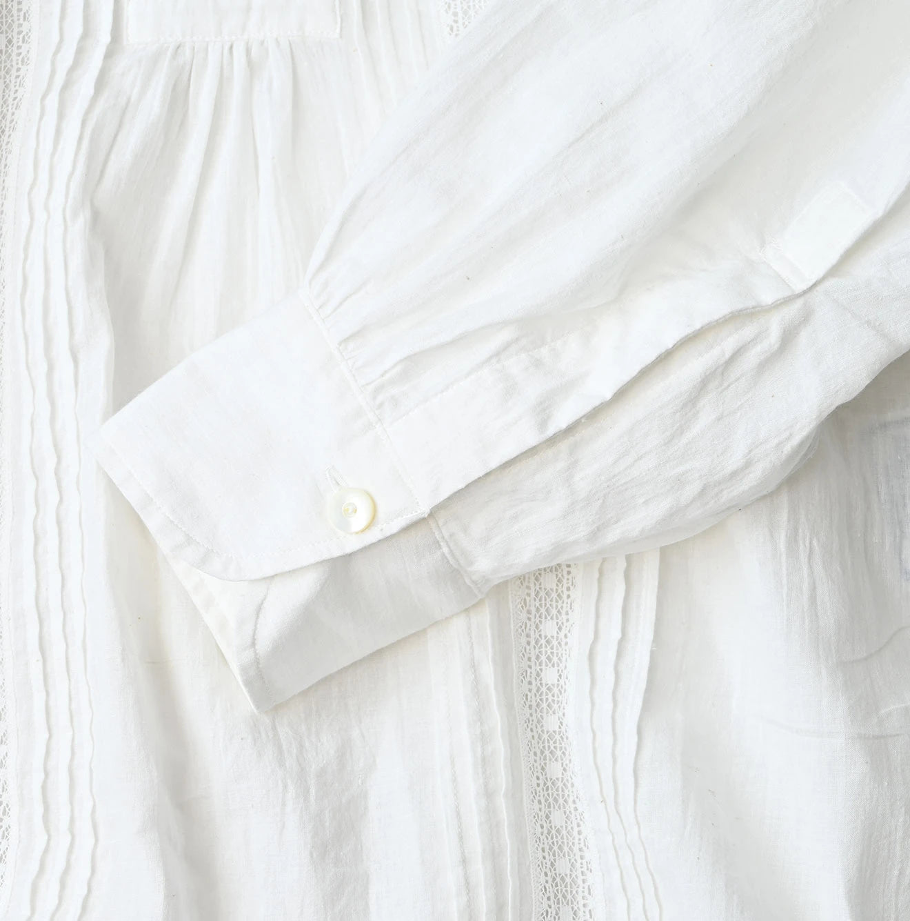 Indian Khadi Tuck x Lace Smock Blouse White