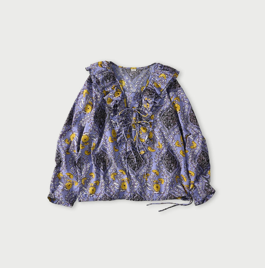 Indian Khadi Saffron Block Print Frill de T-shirt