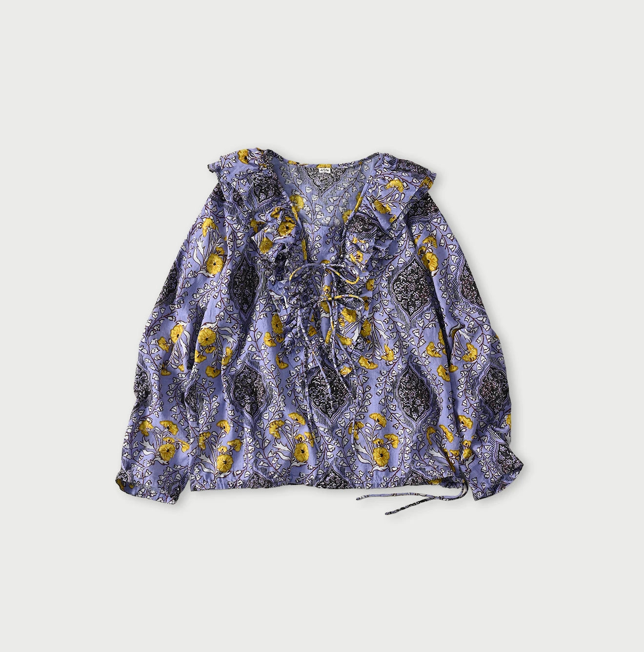 Indian Khadi Saffron Block Print Frill de T-shirt