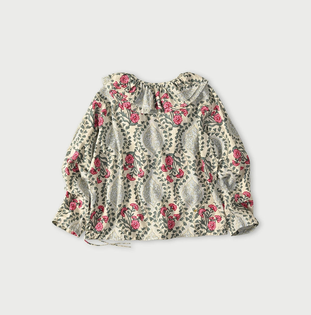 Indian Khadi Saffron Block Print Frill de T-shirt