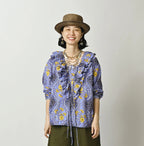 Indian Khadi Saffron Block Print Frill de T-shirt