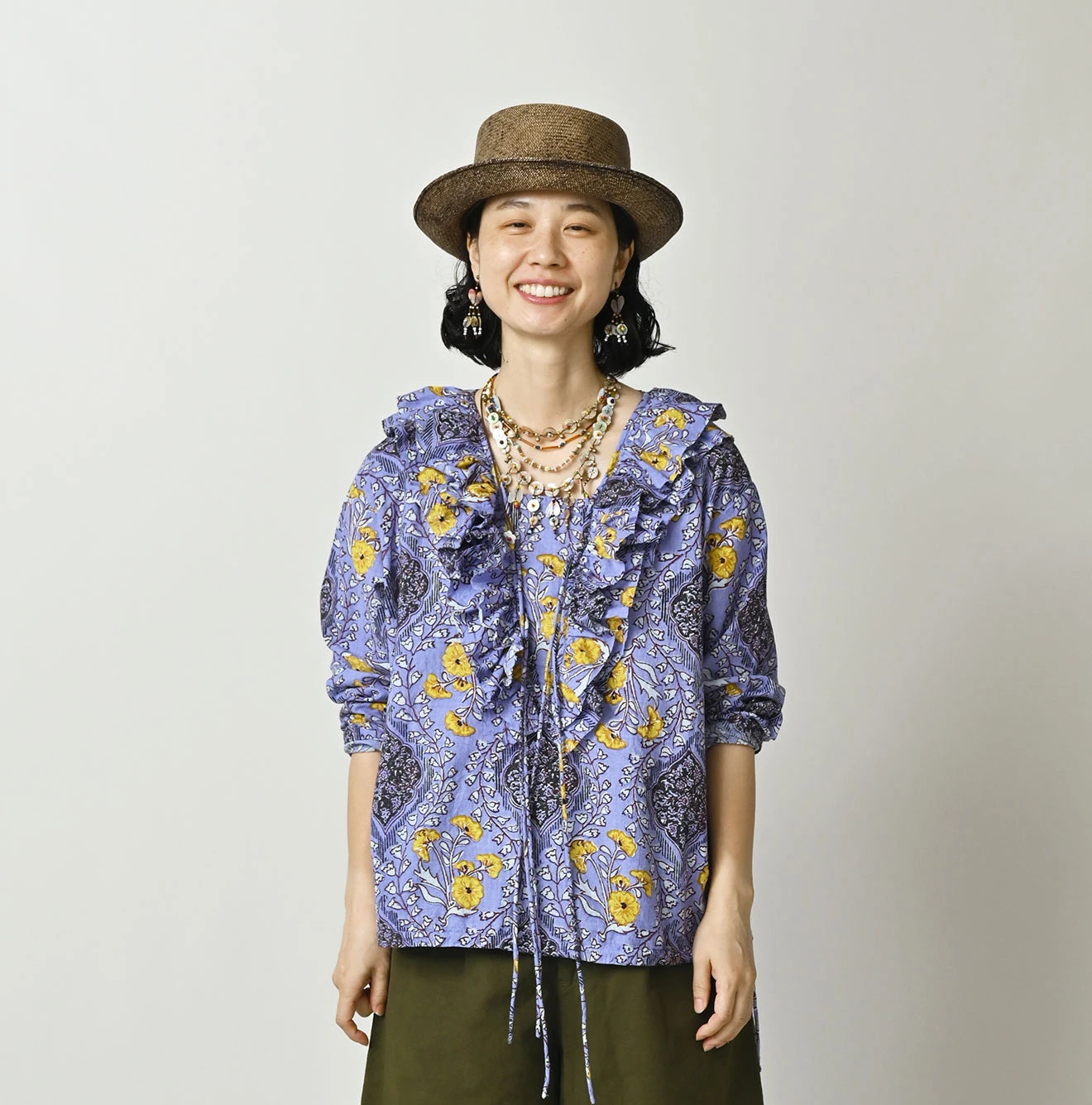 Indian Khadi Saffron Block Print Frill de T-shirt