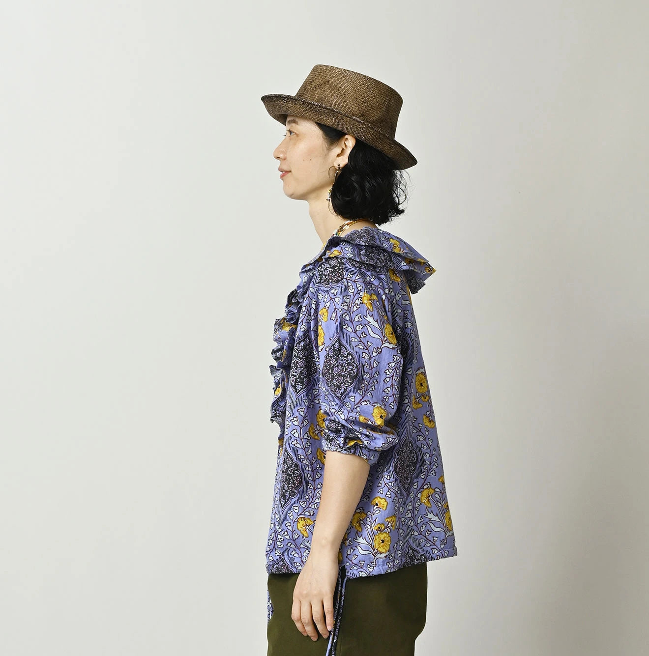 Indian Khadi Saffron Block Print Frill de T-shirt