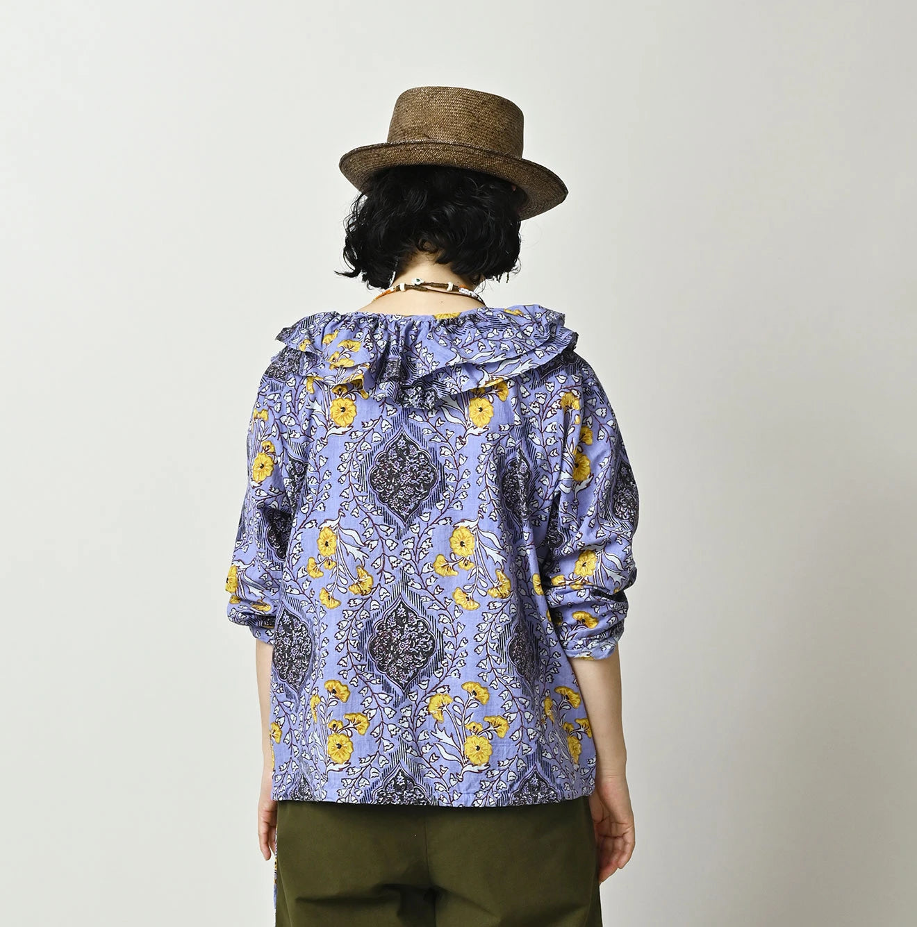Indian Khadi Saffron Block Print Frill de T-shirt