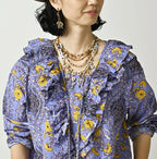 Indian Khadi Saffron Block Print Frill de T-shirt